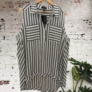 Jones New York sleeveless tunic top XL White Gray Striped NWT
